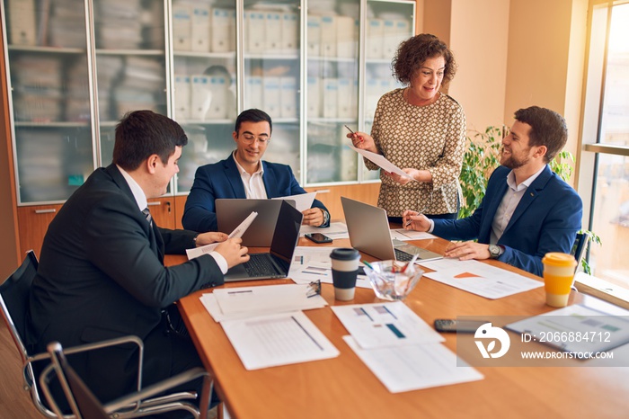 Business lawyers workers meeting at law firm office. Professional executive partners working on finance strategry at the workplace