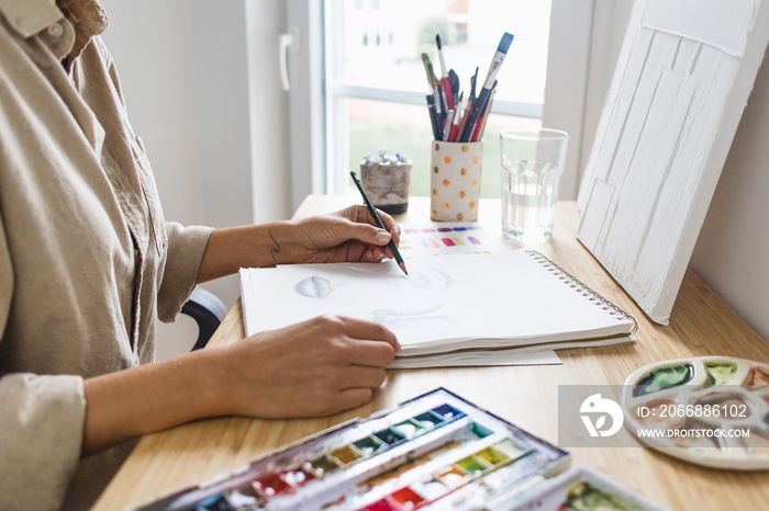 Person Sketching Studying Art at Home Art Desk