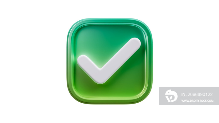 Green check mark sign icon 3d render cutout