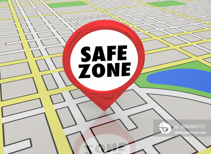 Safe Zone Danger Free Safety Location Map Pin 3d Illustration