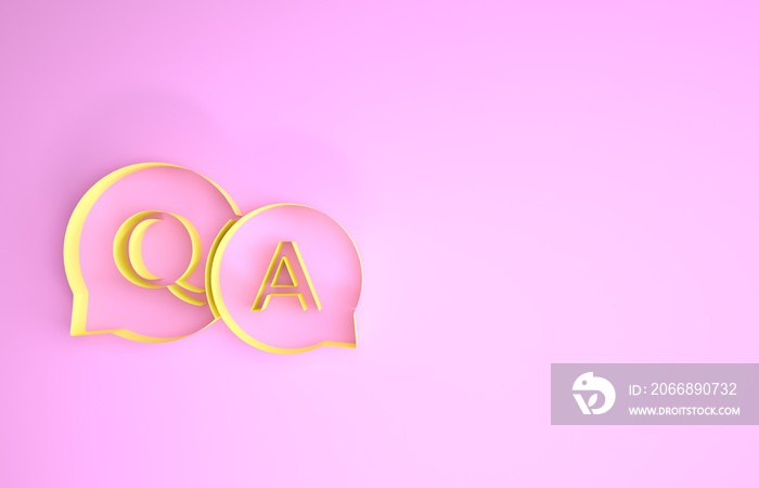 Yellow Speech bubbles with Question and Answer icon isolated on pink background. Q and A symbol. FAQ sign. Chat speech bubble and chart. Minimalism concept. 3d illustration 3D render