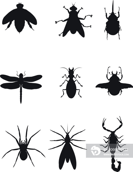 set of insects silhouettes premium png