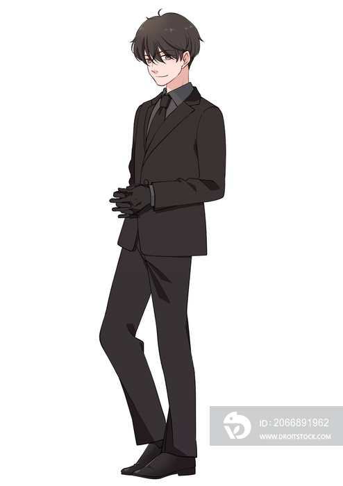 黒いスーツを着たかっこいい男性の立ち絵