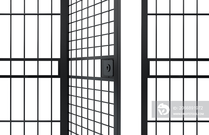 Half open door of a prison cell. 3D illustration
