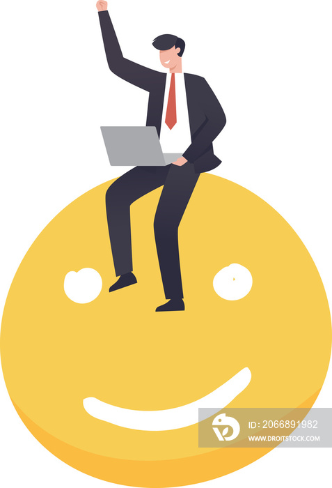 Happy businessman working on smile face. Positive thinking, optimistic mindset or good attitude to success in work. illustration png