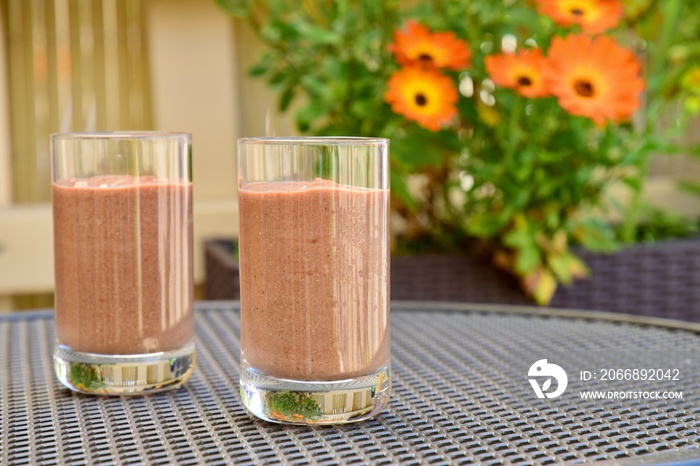 Healthy banana chocolate protein smoothie