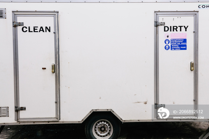 Asbestos clean-up: clean and dirty portable shower unit