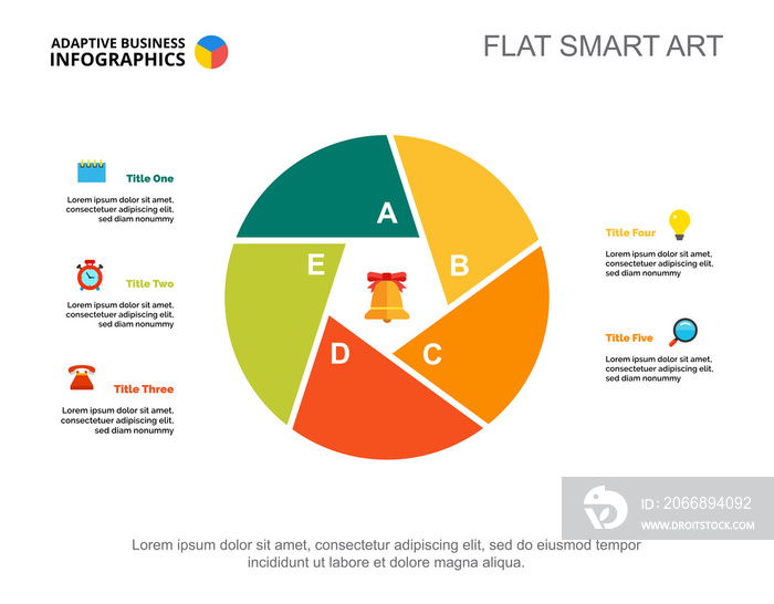 Five points process chart slide template. Business data. Strategy, plan, design. Creative concept for infographic, project. Can be used for topics like insurance, consulting, training.