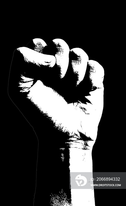 Vertical stencil art of a raised fist or clenched fist signifying unity, solidarity or resistance