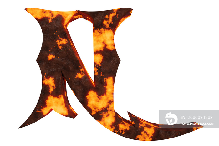 lava hell text effect letter N. 3d render