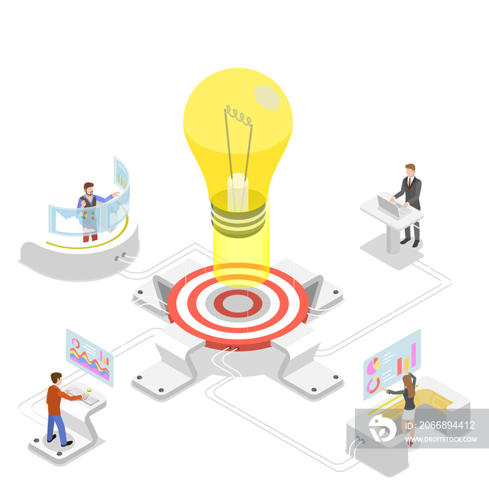 Flat isometric  concept of effective teamwork, business team.