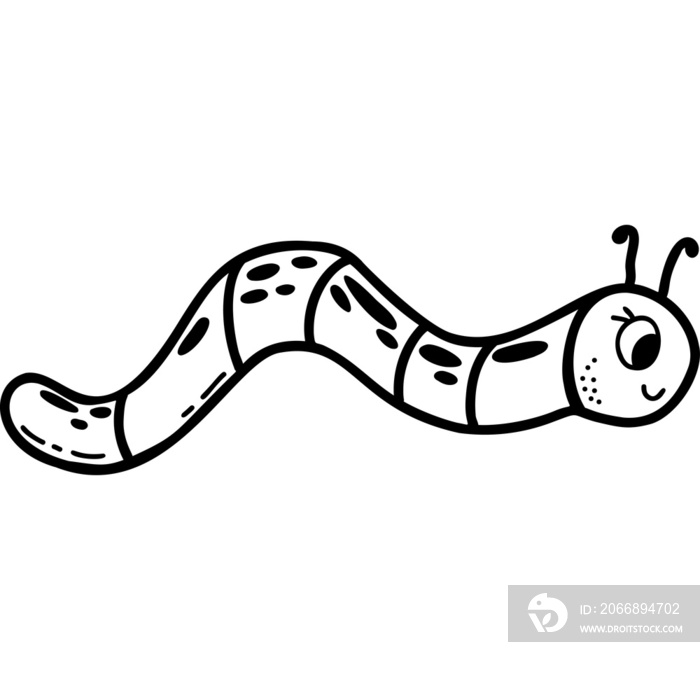 Insect. funny worm. Linear hand drawn doodle caterpillar character