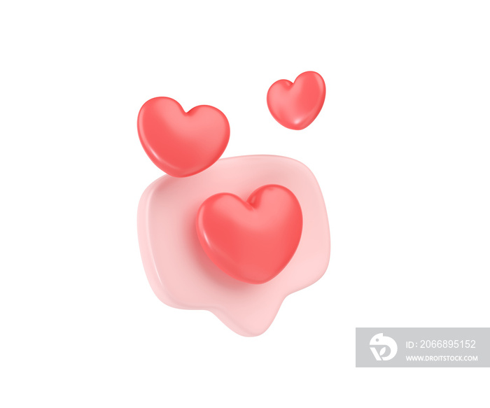 3d social media love heart bubble render - message red heart for ig blog, chat and network speech on mobile phone