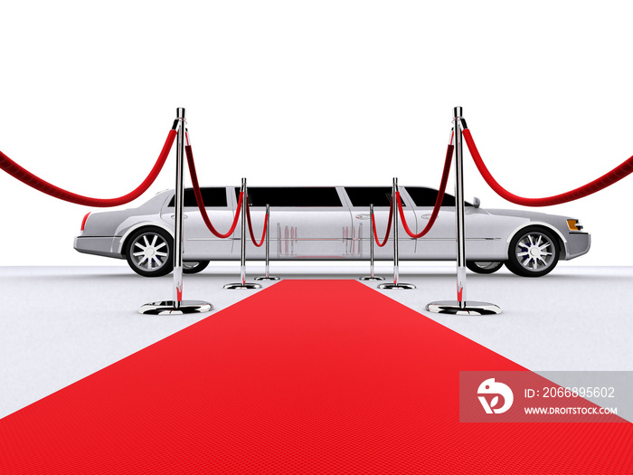 Stretch limo at the end of a red carpet