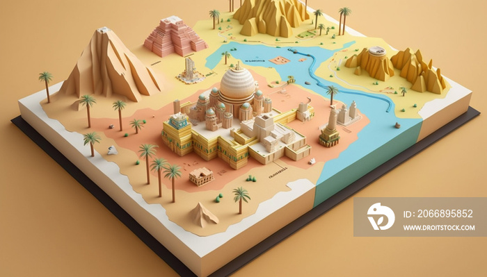 3d isometric Egypt landscape map illustration