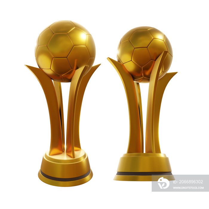 3d rendering of gold trophy football sports championship match perspective view