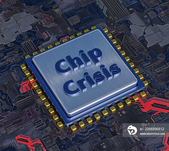 3d Chip crisis, chip shortage. computer and car chips are gone. 3d illustration, 3d render.