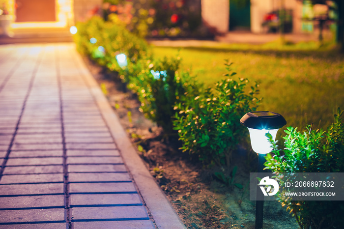 Small Solar Garden Light, Lantern In Flower Bed. Garden Design.