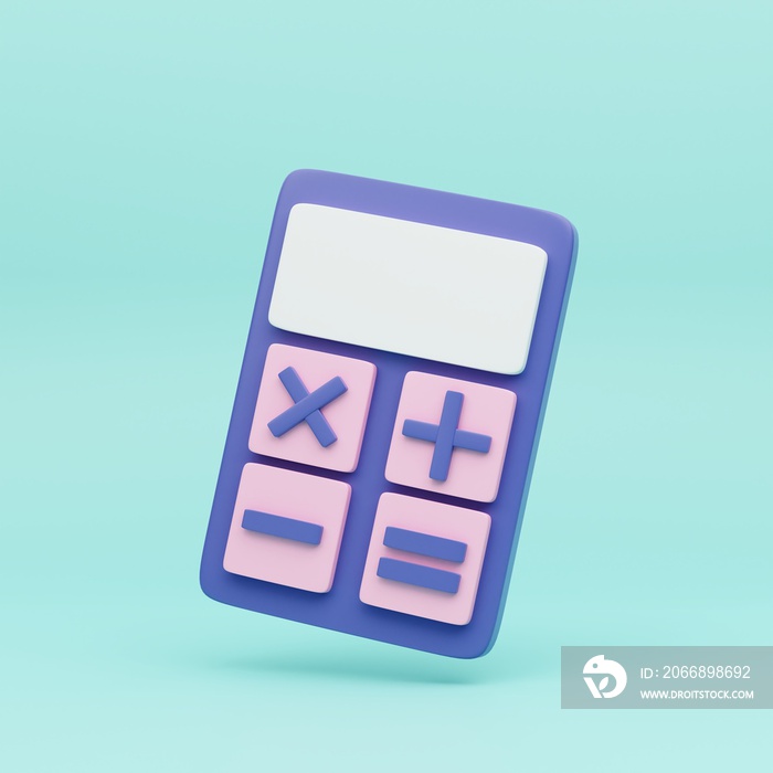 Calculator 3D illustration isolated on Skyblue background. Bookkeeping concept with 3d calculator illustration