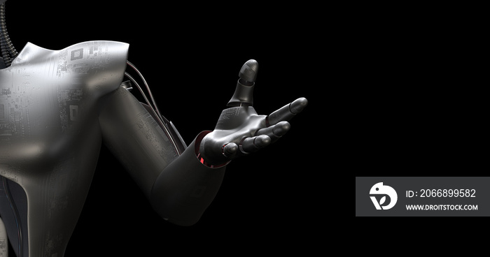 Bionic Robot Arm. Advanced Technology. AI Humanoid. Robotics And Technology 3D Illustration Render.