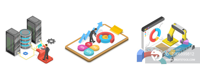 3D Isometric Flat  Conceptual Illustration of Software Deployment