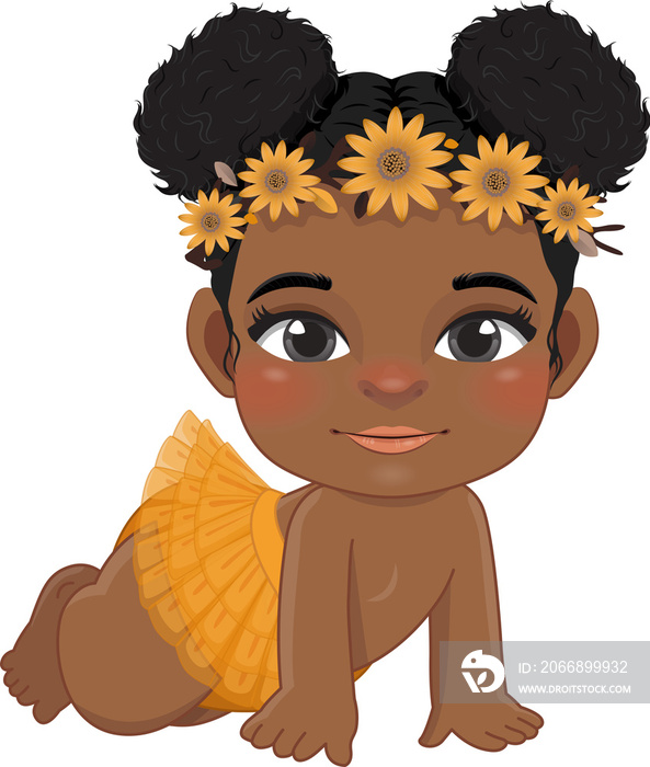 Baby’s 1st Thanksgiving with cute baby black girls cartoon for baby clothes, greeting and invitation card, poster, and gifts design.