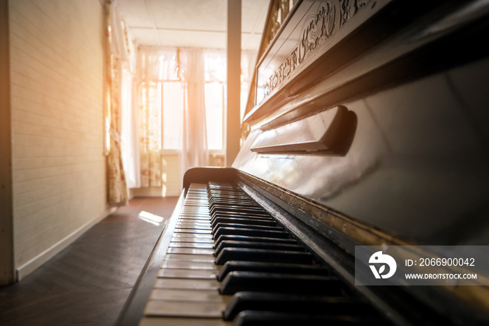 Side view of piano. Musical instrument indoors. Music of our life. Find tranquility and inspiration.