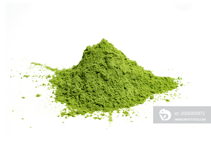 Pure organic barley grass powdered on white isolated background