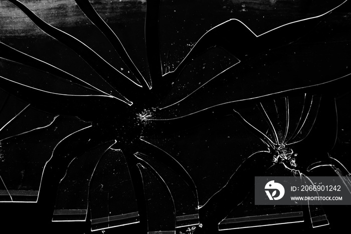 Broken cracked Glass on black