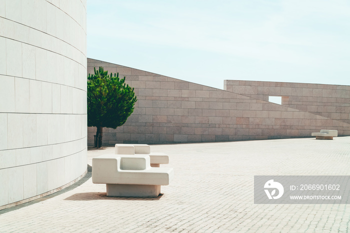 Modern Minimal Architecture Of Wall Stone Chair To Be Used As Bench