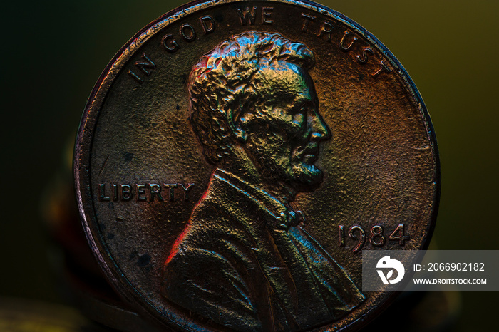 One Cent Lincoln Penny 1984 Super Macro Close Up