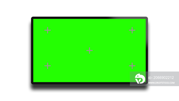 Modern TV Display Green Screen template on White background. Television Plasm isolated on white with Shadow . 3D Illustration. Copy space