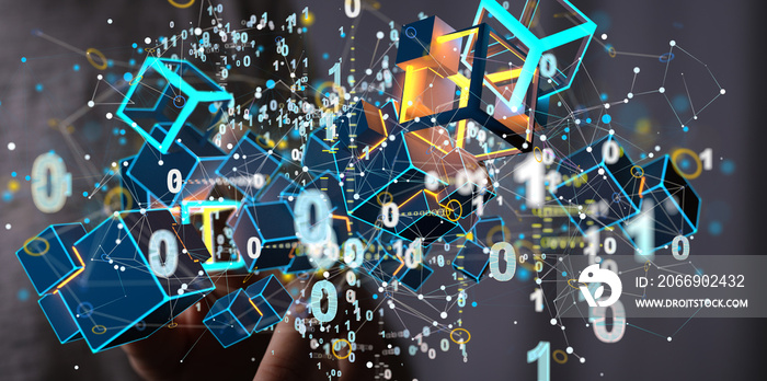 Augmented Analytics Data cloud storage network from lines, triangles and particle style design. Illustration