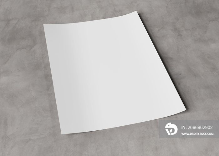 A4 blank paper sheet mockup on concrete 3D rendering