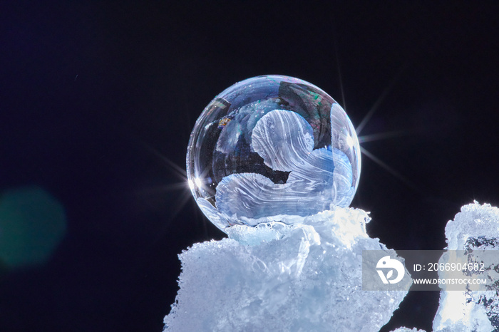 Frozen bubble that crystalized on a subzero day in winter in a matter of seconds while outside in Minnesota USA