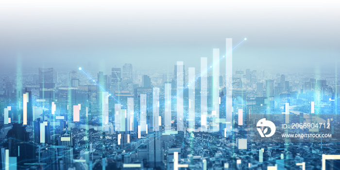 Digital city with technology future business investment increase stock graph for financial