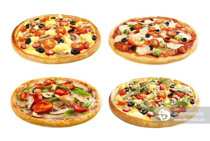 Set of different pizzas isolated on white