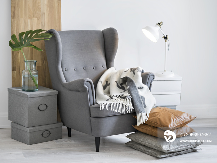 Relaxing reading corner with armchair.