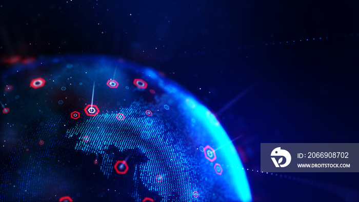 Abstract background dot blue world map with hexagon shape for a cyber futuristic concept shallow depth of field