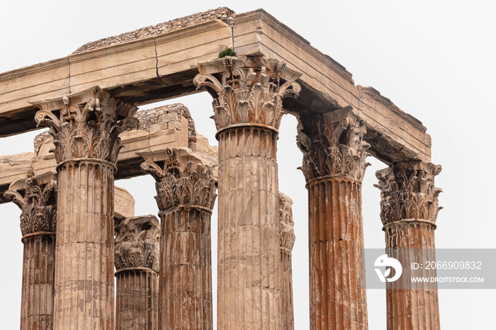 Corinthian Columns. The Temple of Olympian Zeus or the Olympeion. Colossal ruins at the centre of the Greek capital Athens. Isolated on white