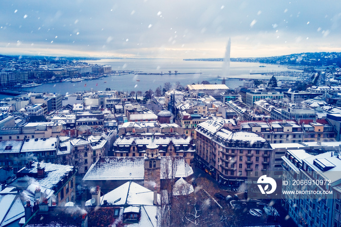 Snowing in Geneva during Winter before Christmas