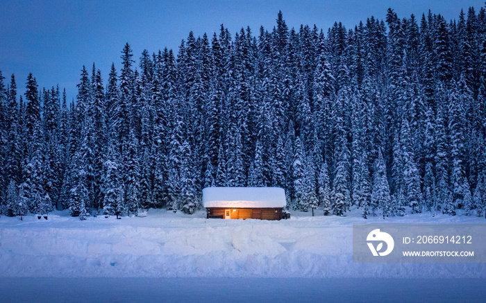 Winter cabin in the canadian rocky mountains