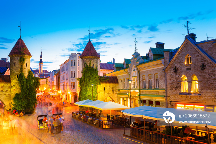 Tallinn, Estonia. People Walking Near Famous Landmark Viru Gate