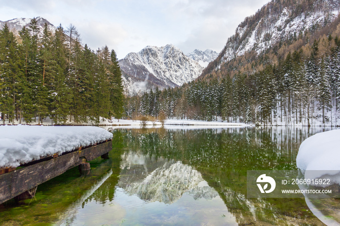 Aerial: Beautiful Jezersko Lake, Slovenia At Winter