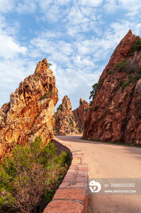 Empty mountain road at the Calanques de Piana