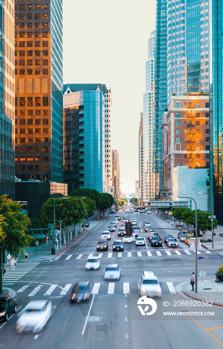 View of Downtown Los Angeles rush hour traffic