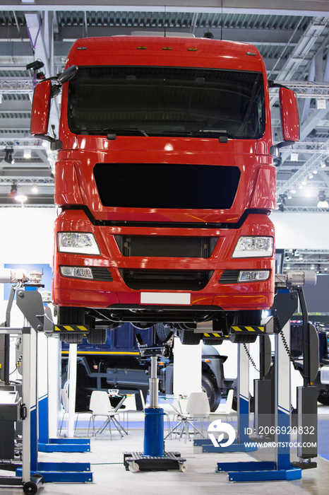 Truck on a lift in a car service