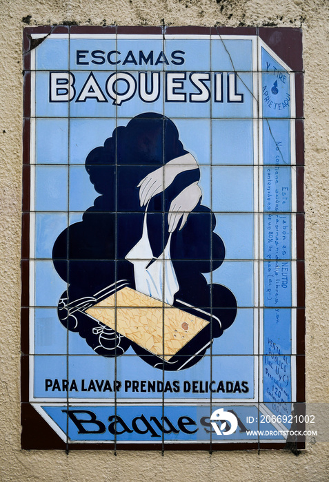 Old tile panel with an advertisement for a laundry soap, San Sebastián, Donostia, Guipuzcoa, Spain