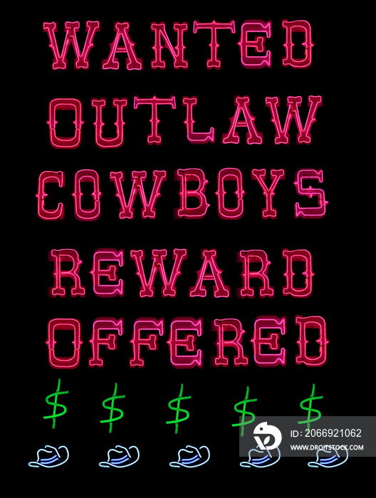Wanted Outlaw Cowboys Reward Vintage Neon Sign