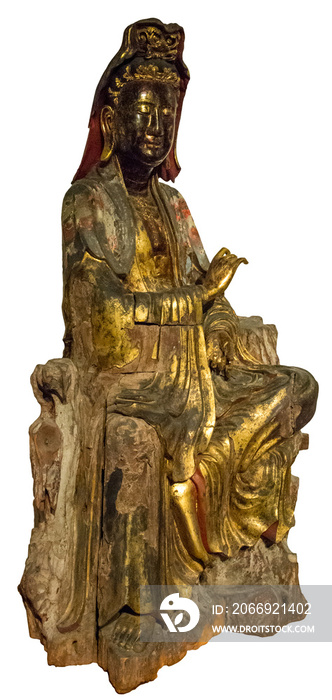 Isolated PNG cutout of golden sculpture of Buddha on a transparent background